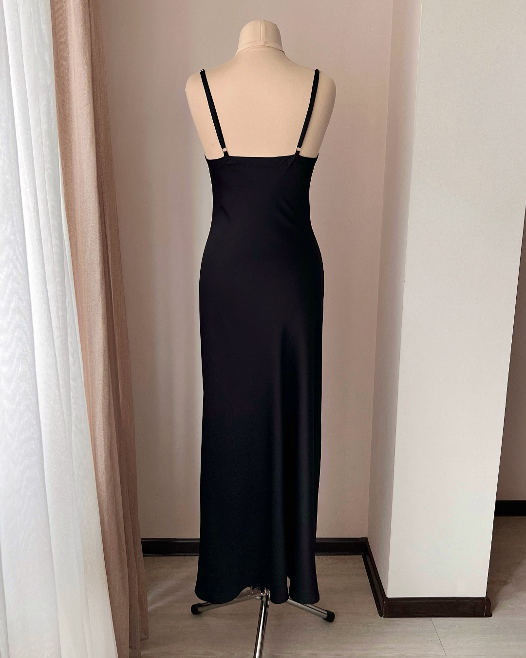 Black Floor Length Nightgown with Cowl