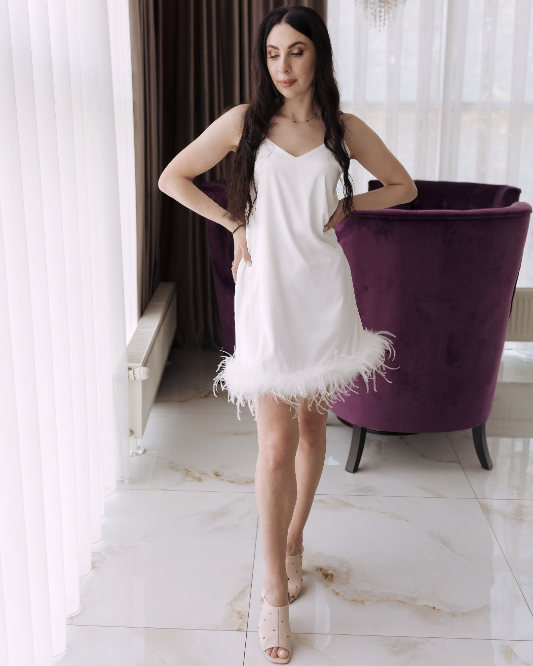 silk and feather dress Silk Ostrich-Feather Dress Halterneck YAEL