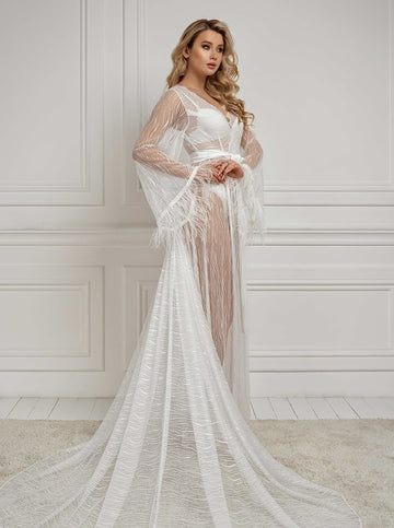 Lace robe with train