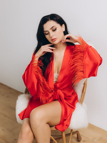 Red robe women with feathers