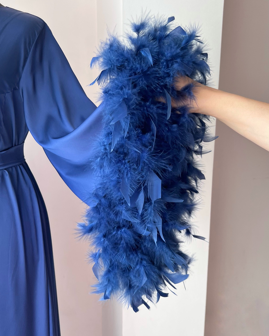 blue feather robe long