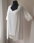 a white blouse with a lace trim on a mannequin