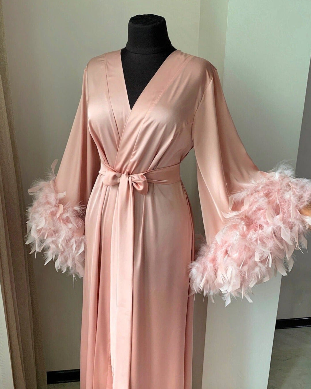 Pink feather robe long Handmade BellaDonnaUa