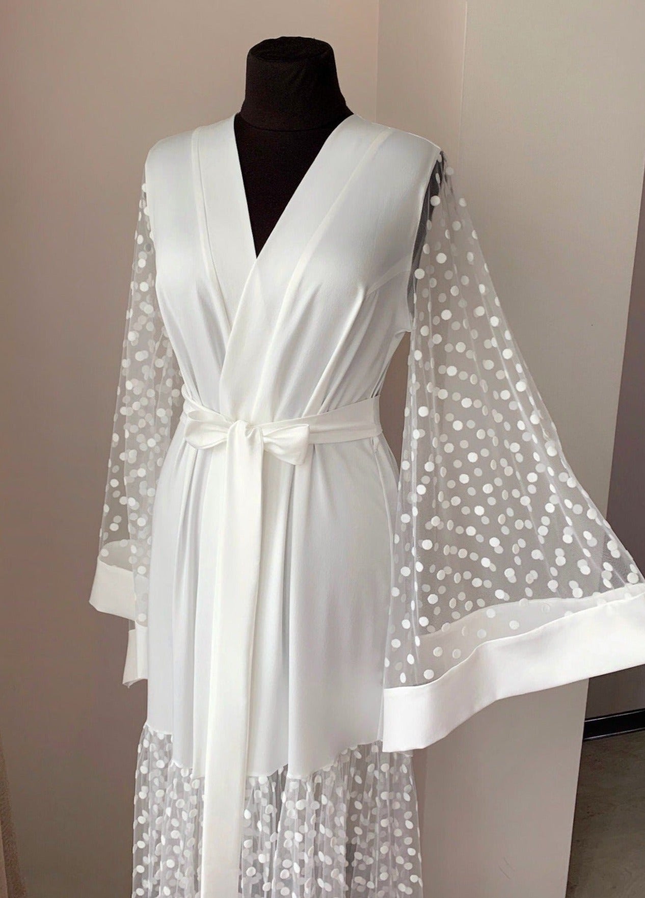 Sheer robe for bride Ivory Handmade