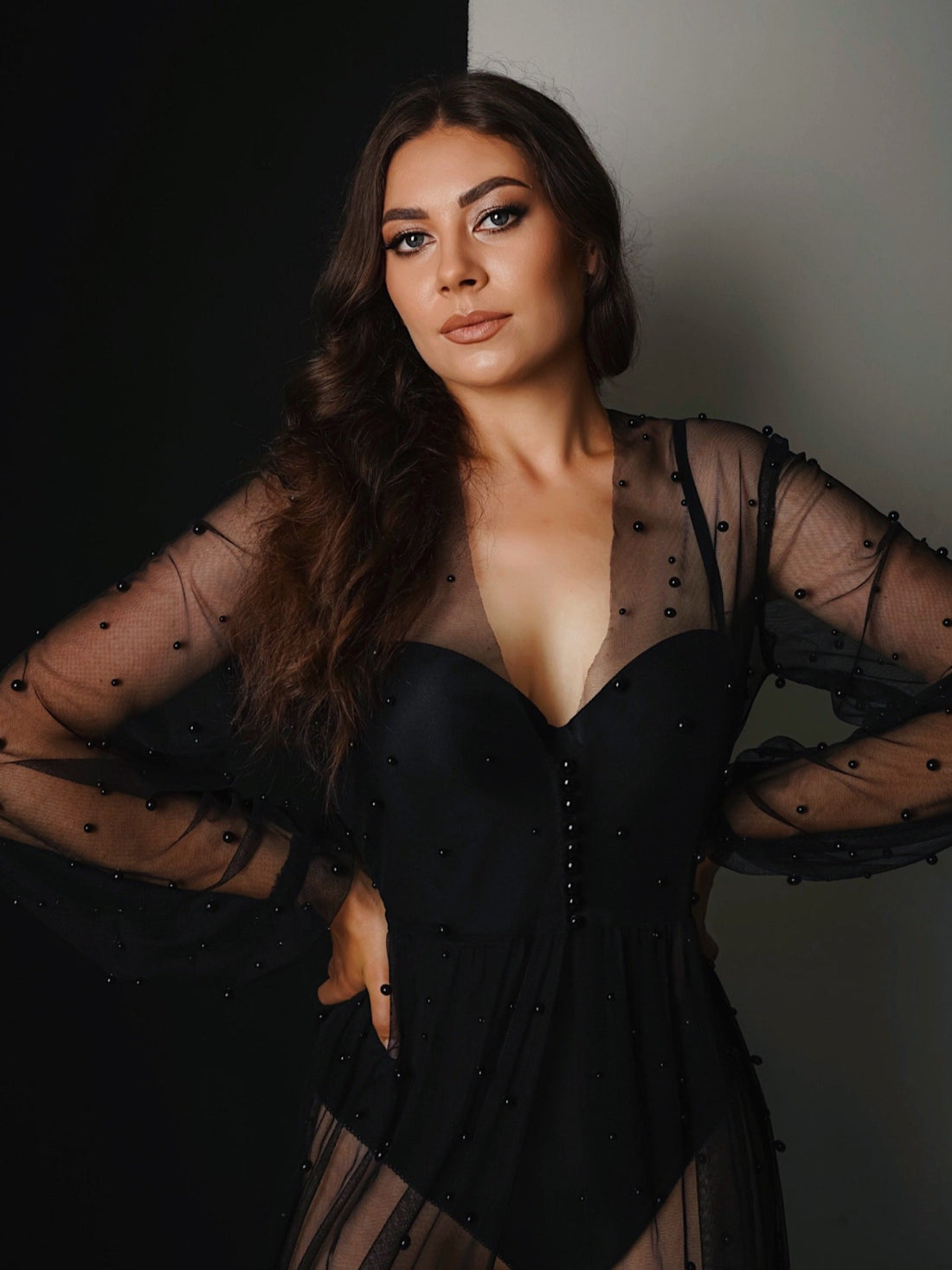 sheer boudoir robe black