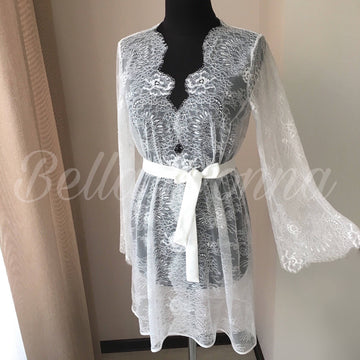 Bridal lace robe, Chantilly lace, white lace robe, bride robe, bridal robes, ivory lace robe, Lace Bridal Robe, lace dress, for bride