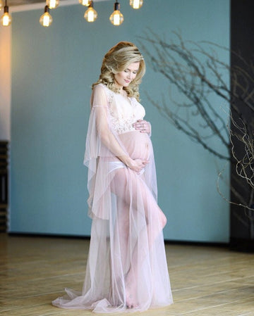 Maternity dress for photo shoot, Pink maternity gown, tulle gown, Blush pink maternity dress, Long maternity dress, lace maternity gown