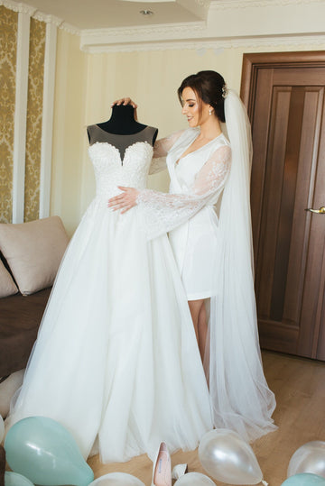 Bridal robe with lace sleeves, lace robe, kimono wedding robe, lace sleeves, bridal lingerie