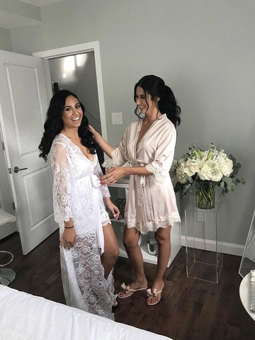 Long lace bridal robe, wedding day robe, white lace robe, bridal lingerie, bridal robe, bridesmaid robes, bridal dressing gown, wedding gift
