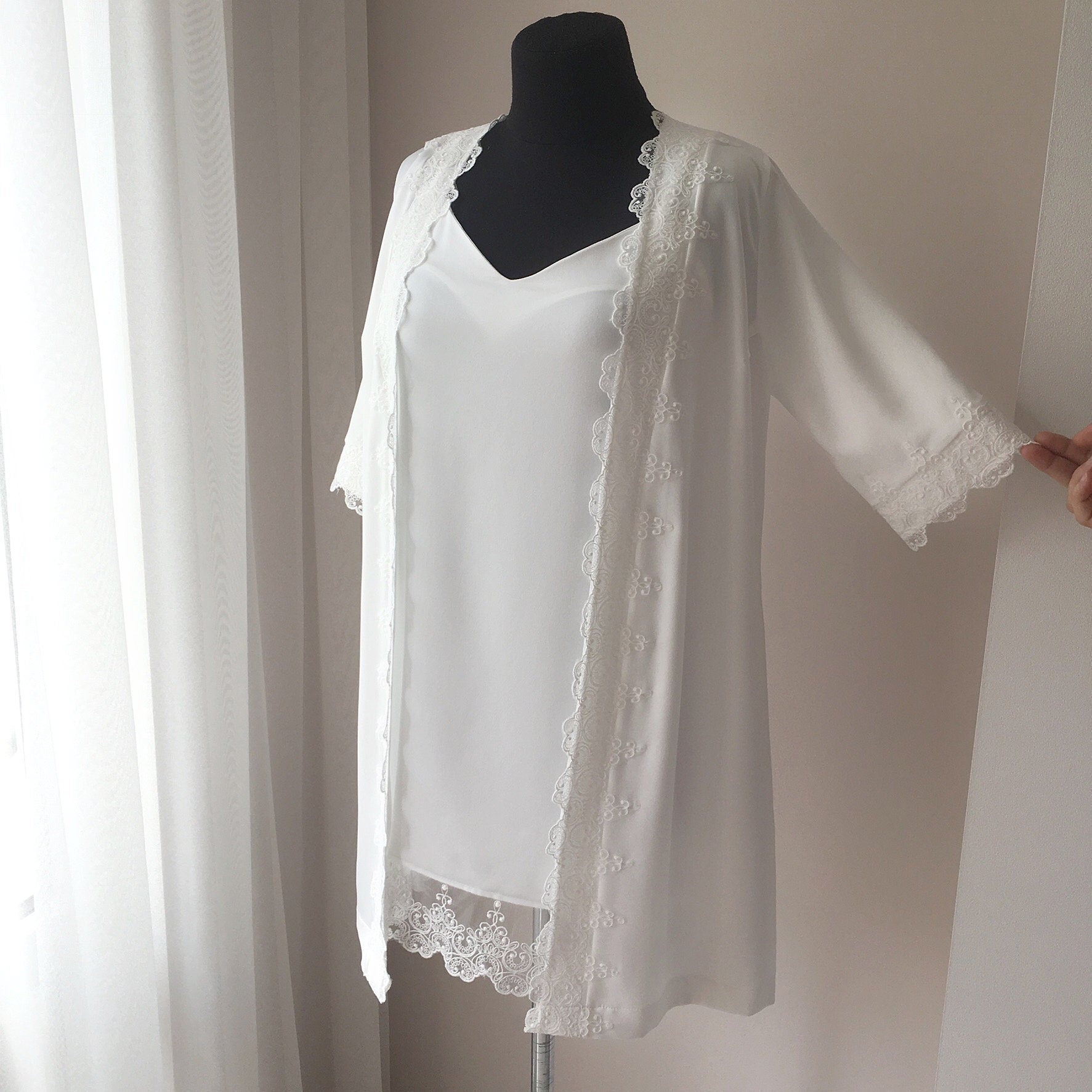 Bridal nightgown and robe set, wedding robe, silk robe, robe with lace BellaDonnaUa Bridal nightgown and robe set, wedding robe, silk robe, robe with lace BellaDonnaUa