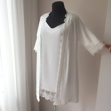 Bridal nightgown and robe set, wedding robe, silk robe, robe with lace, wedding day, dressing gown, morning lingerie
