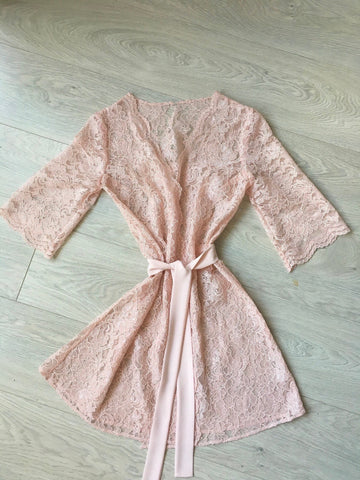 Lace bridal robe, sheer robe, women robes, wedding robe, boudoir robe, sheer lingerie, pink bridal robe