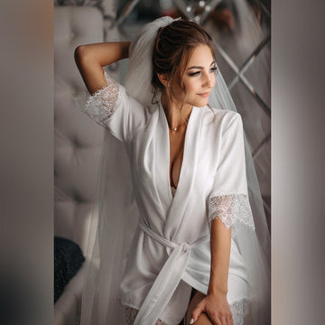 Ivory bridal robe, bridal lace robe, wedding day, personalized bridal robe, bridesmaid lace robes, gift for bride