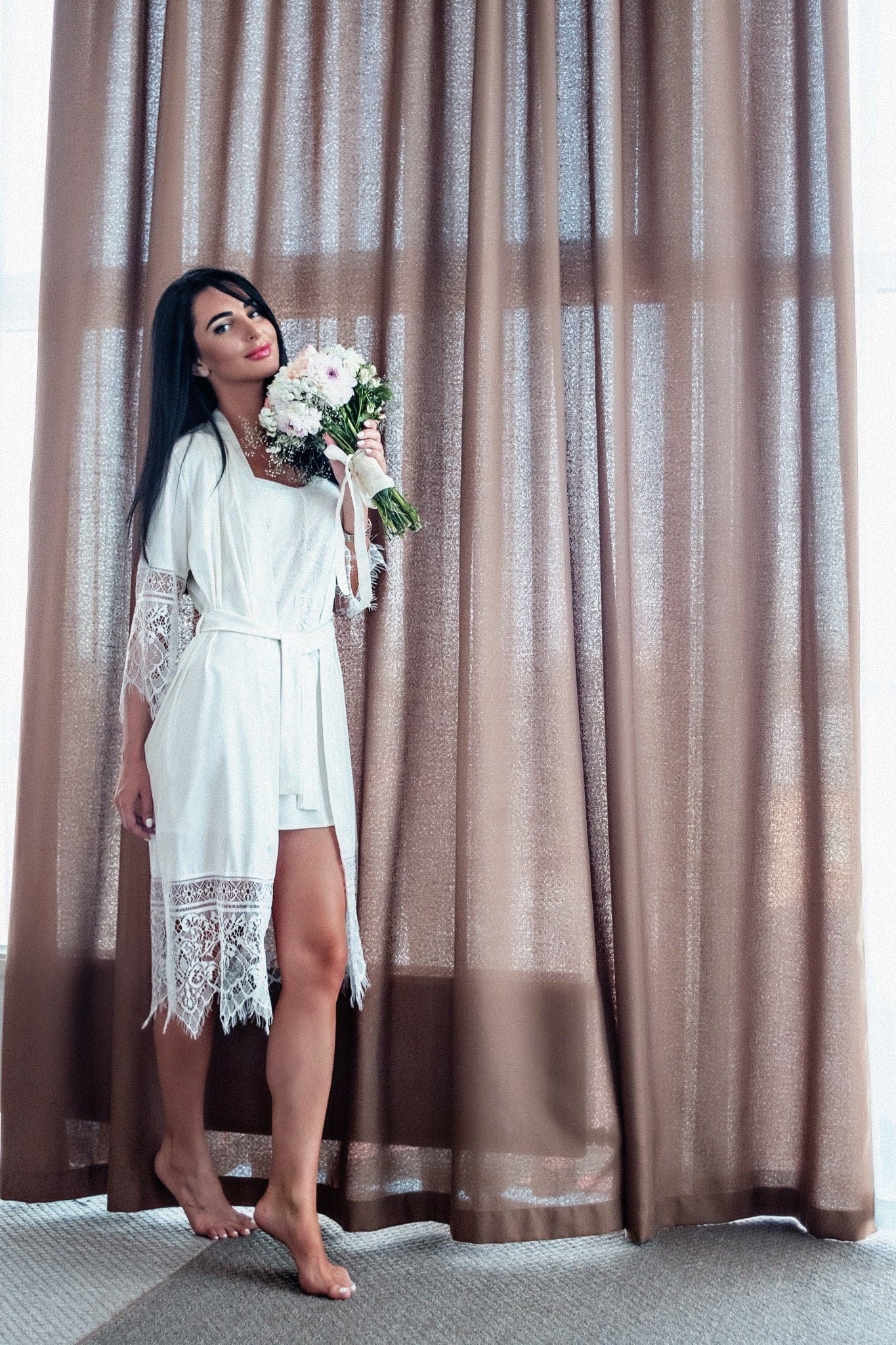 Long bridal robe and nightgown, Wedding robe, Bride long robe lace, Ge –  BellaDonnaUa