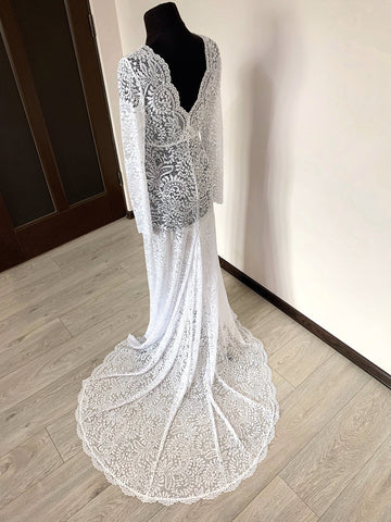Maternity lace dress with train, Lace maternity dress for photo shoot, Maternity lace outfit, Boudoir photo shoot, Sheer lace gown