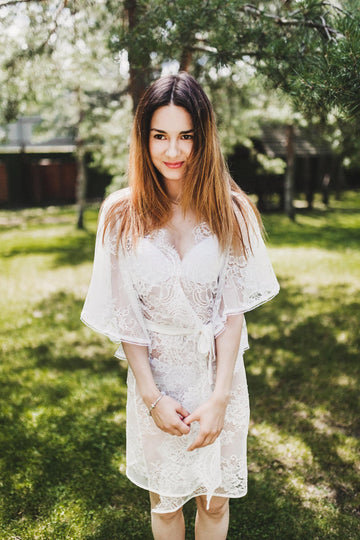 Lace bridal robe, sheer lace robe, short lace robe, wedding day, lace lingerie, robe for photo shoot