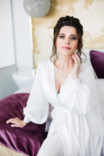 Wedding robe, Puff sleeves bridal robe, Sheer robe, Short bridal robe, White robe, Robe with long sleeves, Wedding lingerie, Gift for bride
