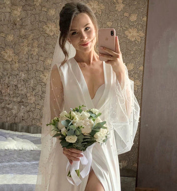 Bridal robe with pearls, wedding kimono robe, wedding day, bridal dressing gown