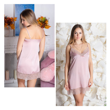Bridal lace nightgown, pink nightgown, blush slip dress, lingerie sleepwear, short slip dress, wedding nightgown, sleepwear lace
