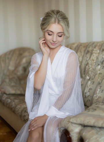 Sheer robe, long white robe, boudoir bridal robe, wedding nightwear, bridal lingerie