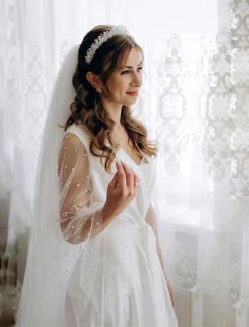 Wedding robe, pearl tulle robe, bridal robe long, wedding day, kimono robe with pearls, boudoir robe, bridal lingerie