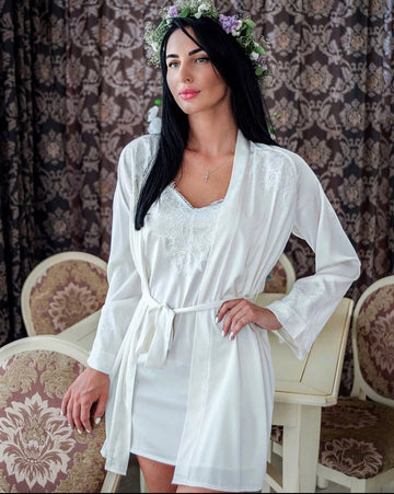 Bridal robe lace, peignoir set, wedding day, robe and nightgown, wedding night, rhinestone robe, bridal lingerie