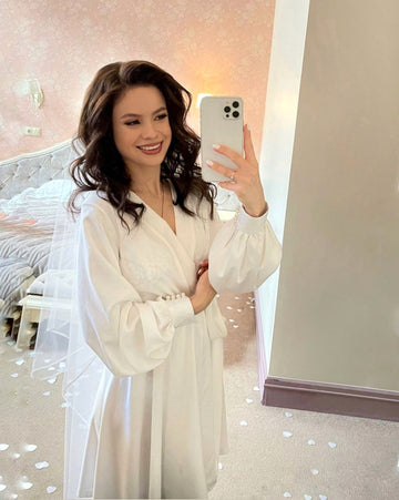 Bridal robe, wedding robe, white robe, puff sleeve robe, bridesmaid robe, bridal lingerie