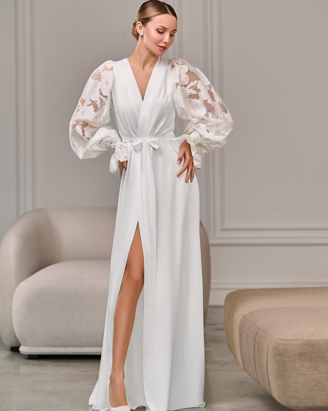 Ivory bridal robe with puff sleeves | Handmade ️ – BellaDonnaUa