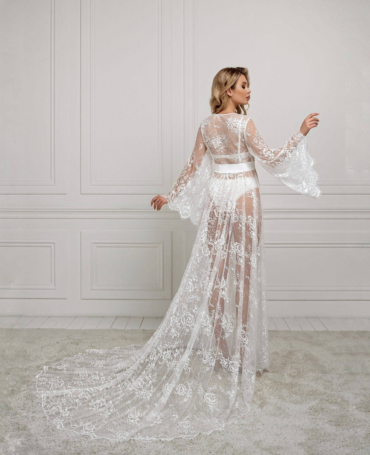 Long lace robe with train | BellaDonnaUa Handmade 🔥