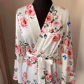 Long floral dressing gown with inner ties and wrap front bridal styling
