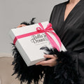 BellaDonnaUa gift box with pink ribbon – packaging for the black satin slip dress