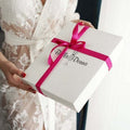 BellaDonnaUa gift box with pink ribbon – packaging for the fuchsia silk satin kimono robe