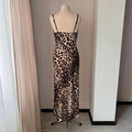 Full length leopard satin nightgown with graceful drape and soft cowl neckline