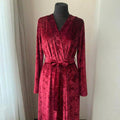 Crushed velvet burgundy robe close-up of textured velvet fabric