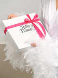BellaDonnaUa gift box with pink ribbon – packaging for the white satin maxi slip dress