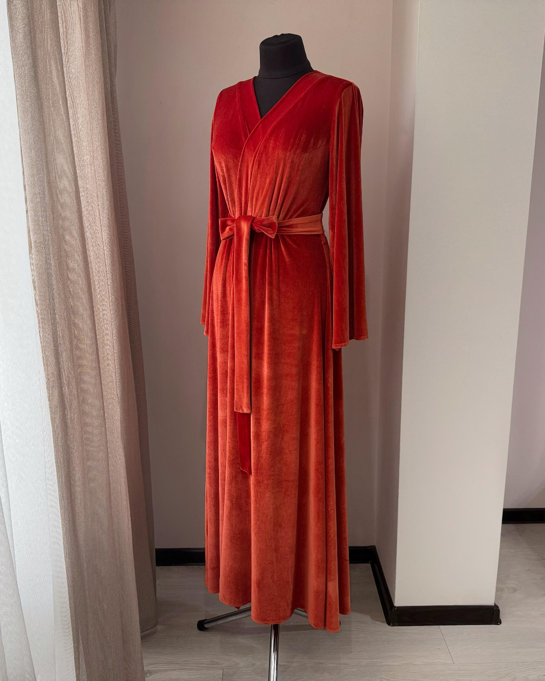 Long Velvet Robe Orange Handmade, Xs / 71 Long Velvet Robe Orange Handmade, Xs / 71