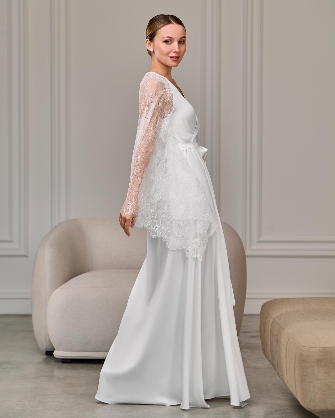 sheer lace dressing gown Sheer Lace Bridal Nightgown Lingerie Wedding Trousseau Ivory Lace White Lace Empire Bodice Honeymoon Sleepwear