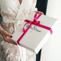 BellaDonnaUa gift box with pink ribbon – packaging for the green silk kimono robe