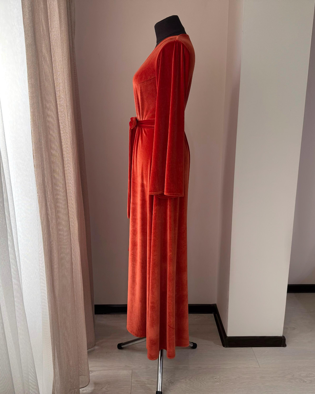Long velvet robe orange Handmade, S-M / 60 Long velvet robe orange Handmade, S-M / 60
