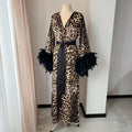 Elegant leopard animal print satin robe styled for boudoir and luxury loungewear