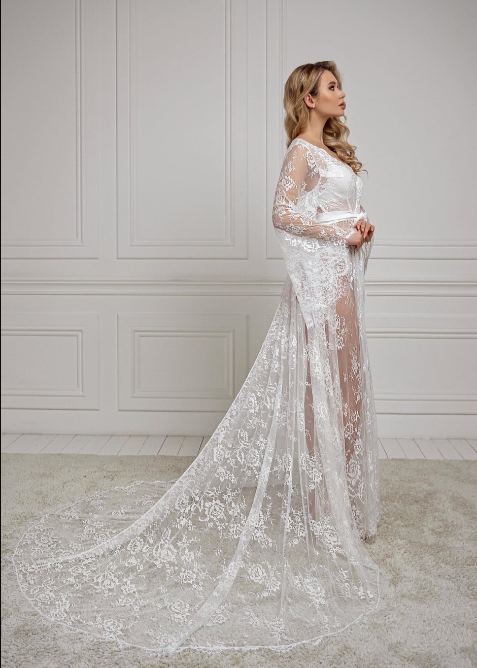 Long lace robe with train | BellaDonnaUa Handmade 🔥