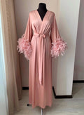 Long bridal robe with feathers Blush