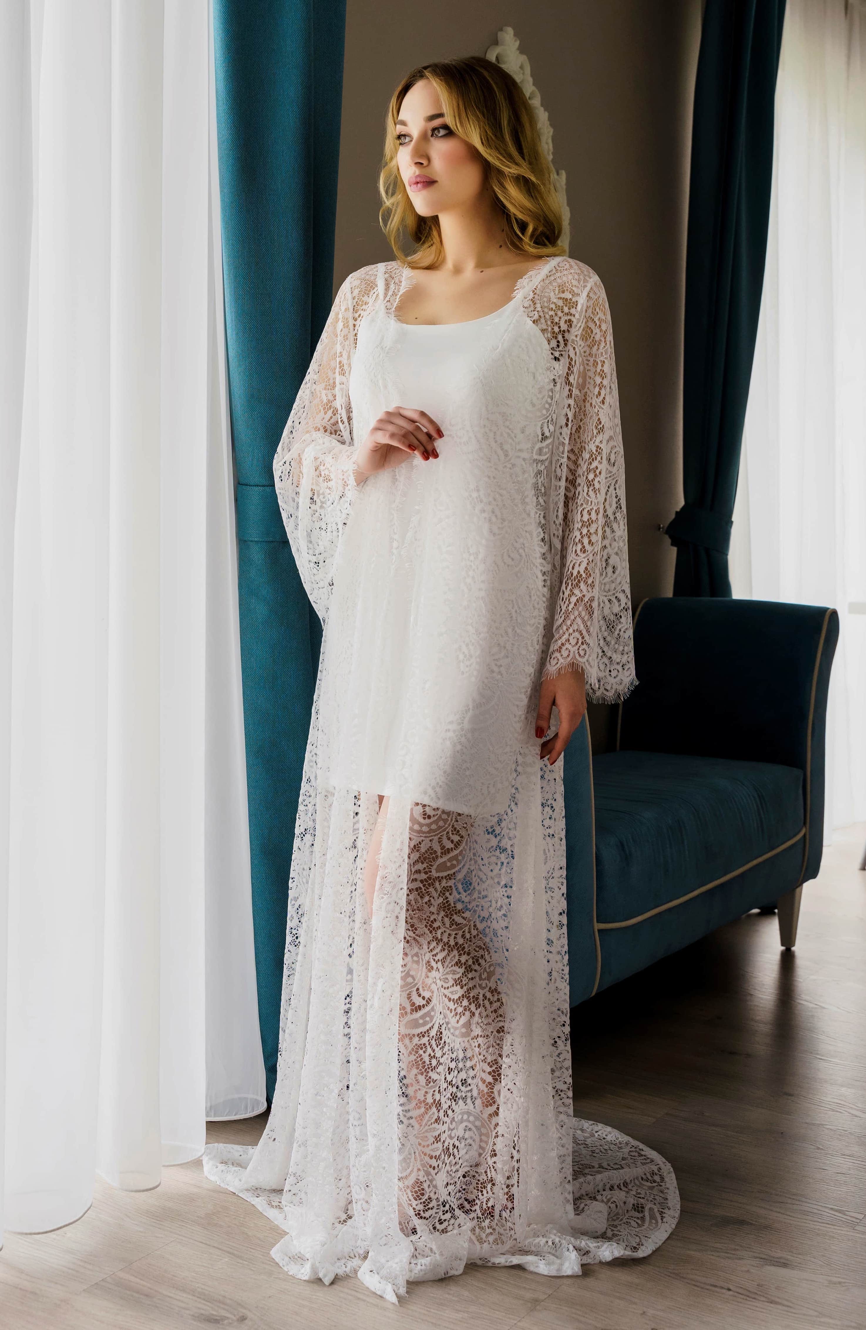 Sheer lace robe and slip Ivory | BellaDonnaUa Handmade ️