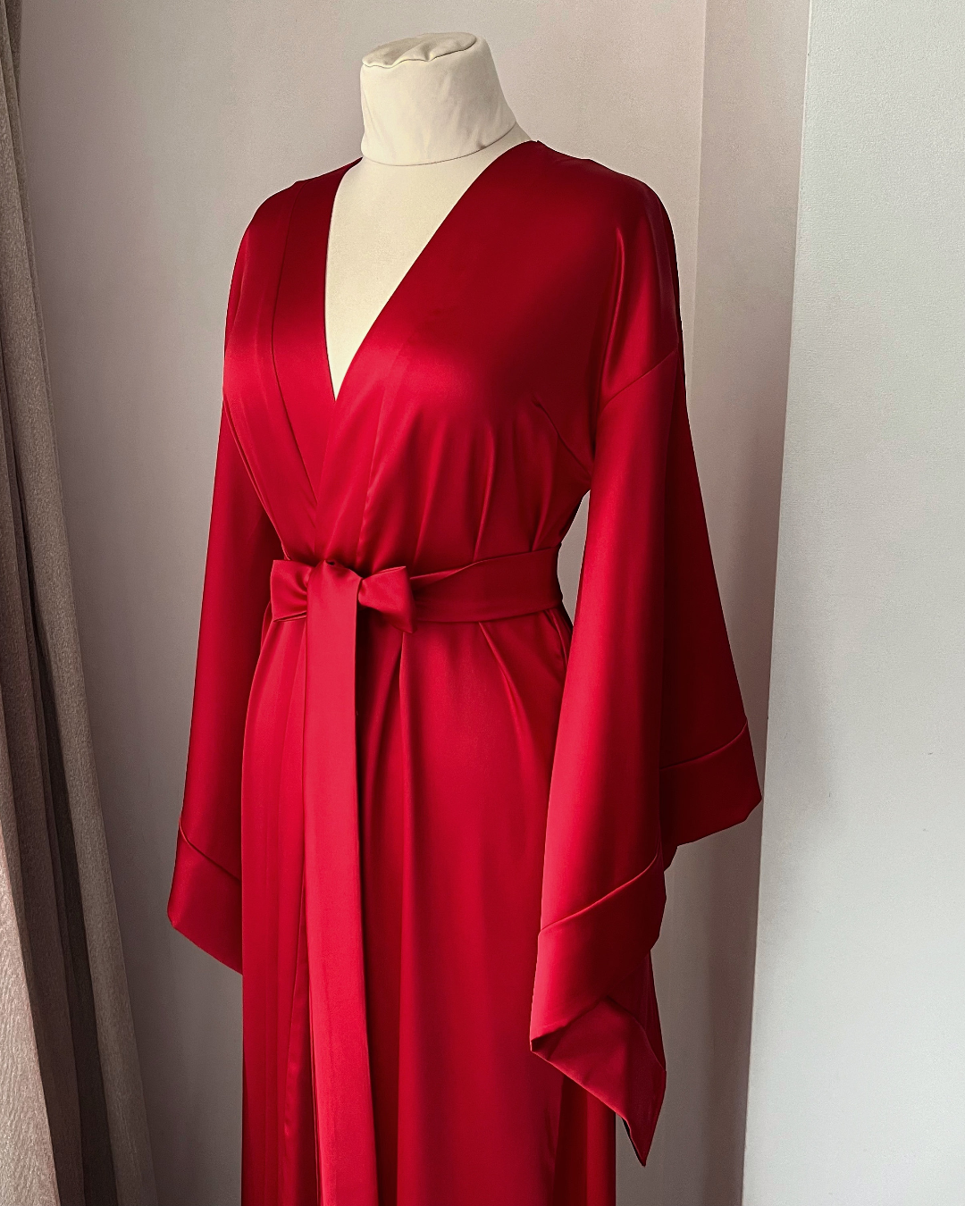 Long kimono robe Red Handmade, XS / 61 Long kimono robe Red Handmade, XS / 61
