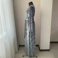 Silver gray crushed velvet robe close-up of textured velvet fabric