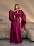 Purple silk satin kimono robe, floor-length with wide 3/4 sleeves