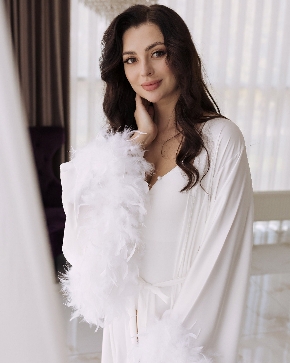 Luxury bride robe with feathers and train | Handmade ️ – BellaDonnaUa