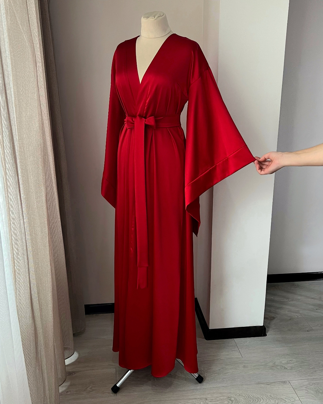 Long kimono robe Red Handmade, XS / 61 Long kimono robe Red Handmade, XS / 61