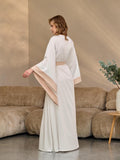 Back view of long ivory silk satin bridal robe