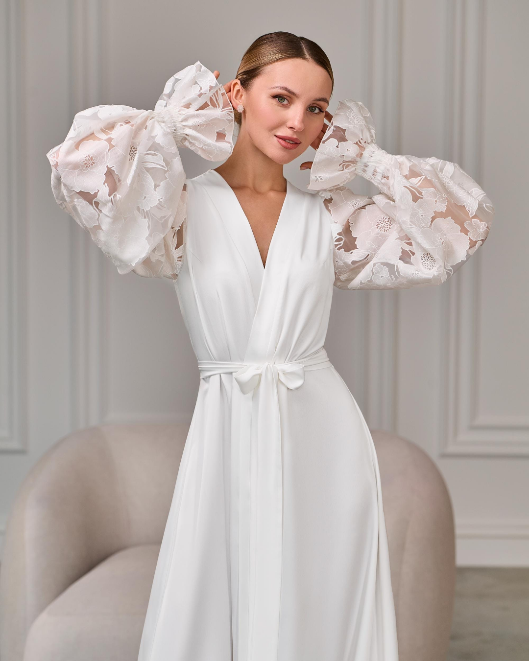 Ivory Button Down Robe Ivory bridal robe with puff sleeves | Handmade ️ – BellaDonnaUa